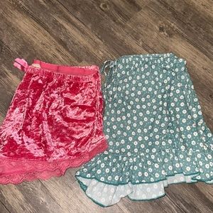 Floral Green and Pink Lace Trim Sleepwear Set